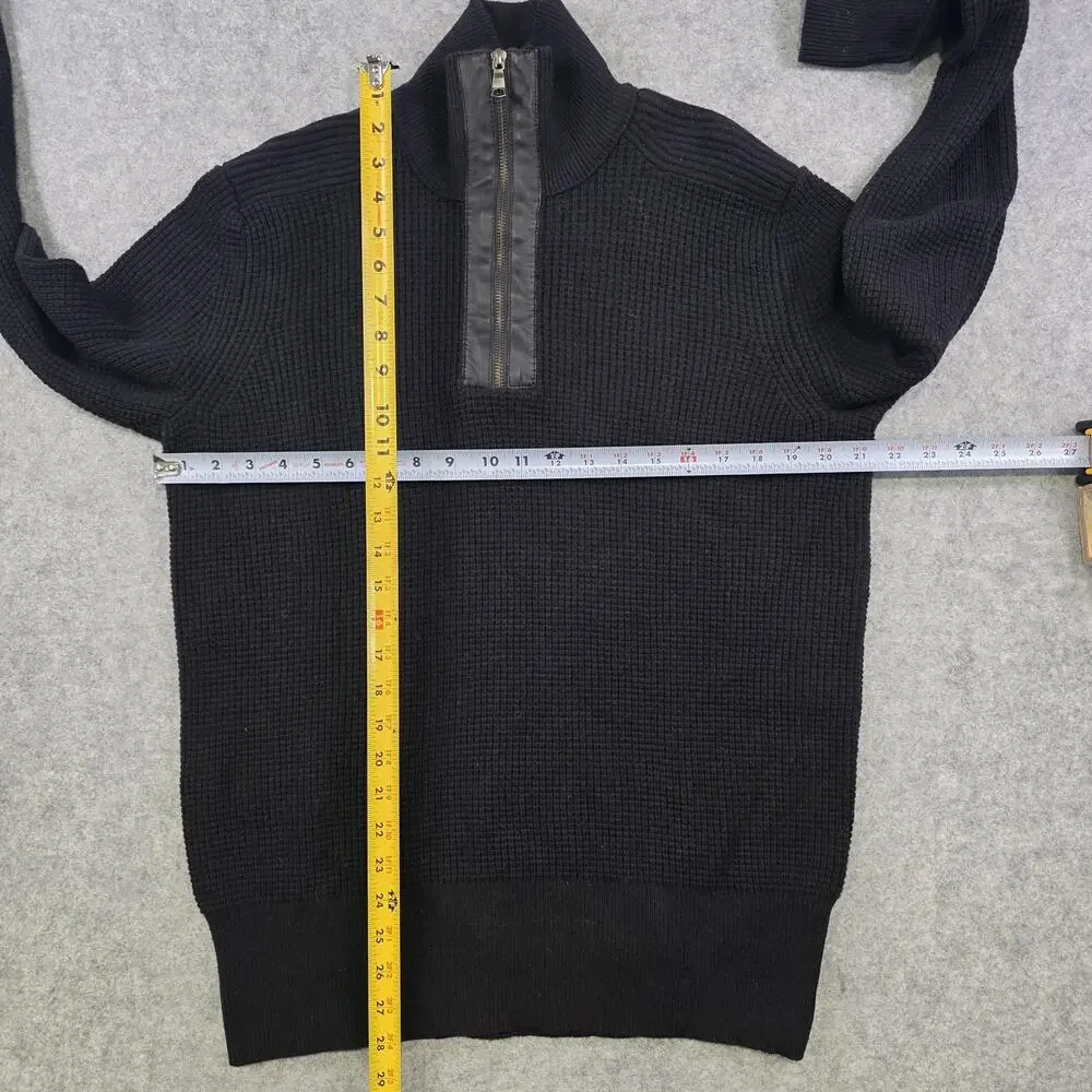 Banana Republic Sweater‎ Mens Large Black 1/4 Zip Mock Neck Merino Waffle Knit